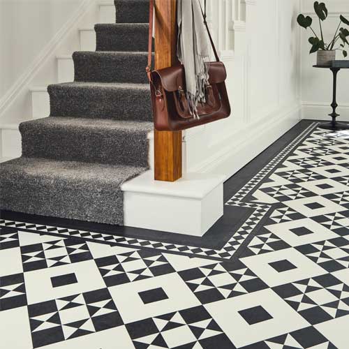 Herringbone style flooring in a hallway